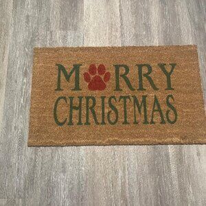 Merry Christmas with Dog Paw decorative coir doormat